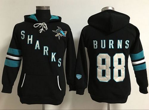 San Jose Sharks #88 Brent Burns Black Women's Old Time Heidi NHL Hoodie